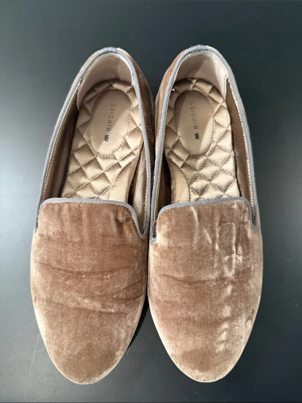 Birdies Women’s Velvet Slip-On Loafers in Taupe Brown